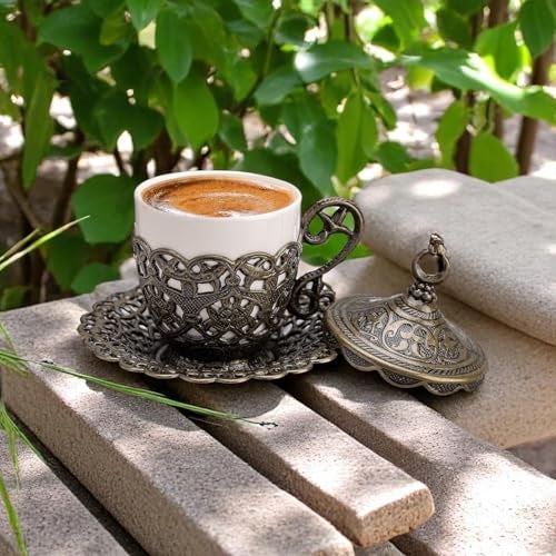 Alisveristime (1 Pc Turkish Coffee Cup - Traditional Design with Crescent Motif, Porcelain Cup and Saucer for Turkish, Greek, Arabic Coffee and Espresso (Gelincik) (Antique Green) - Image 4