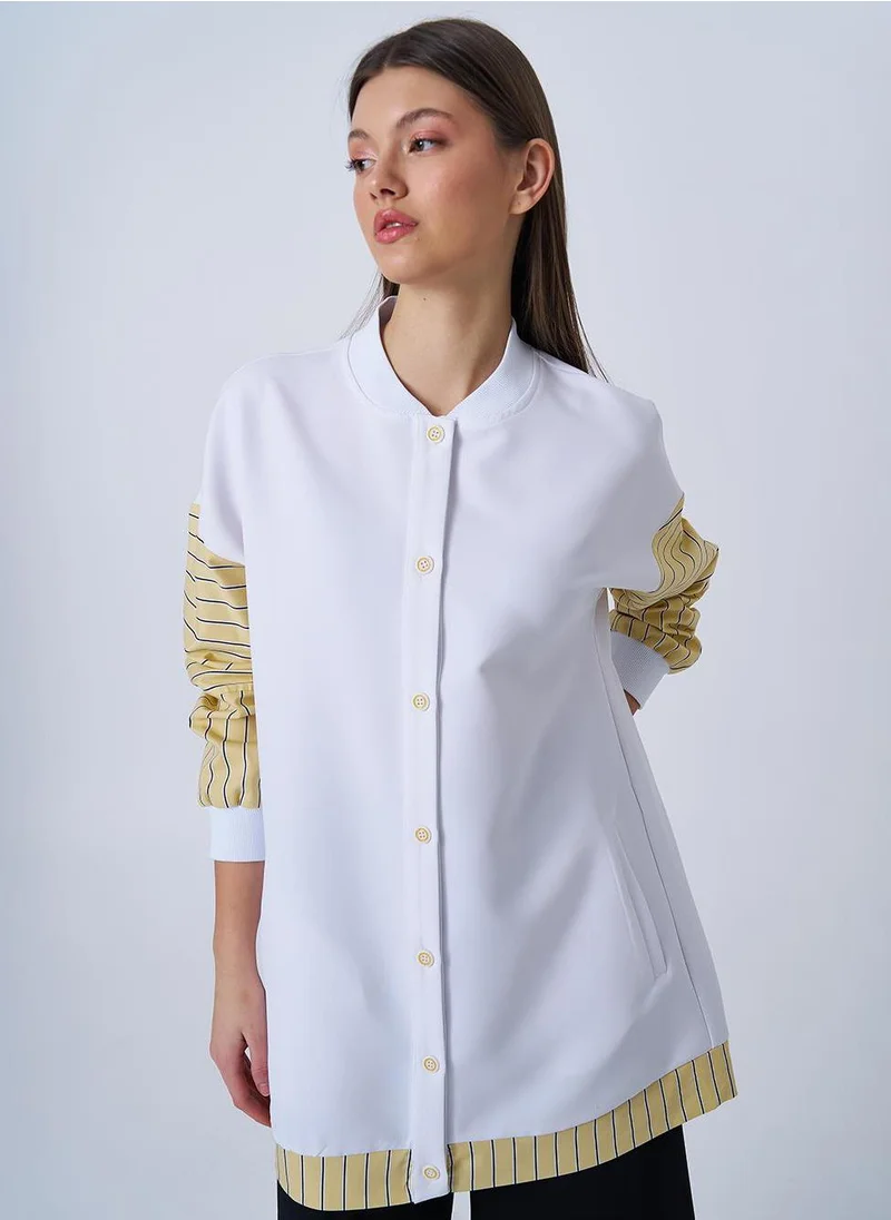 Kayra College Collar Trimmed Tunic Optic White