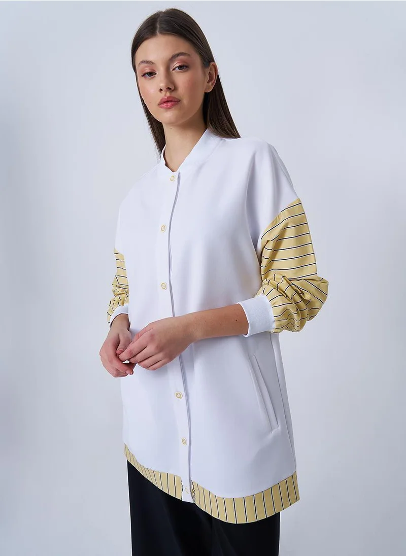 Kayra College Collar Trimmed Tunic Optic White