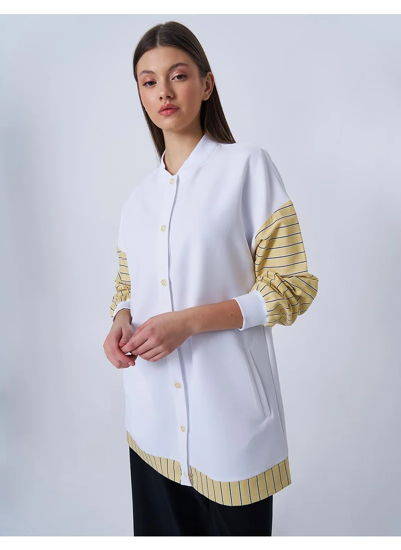 Kayra College Collar Trimmed Tunic Optic White