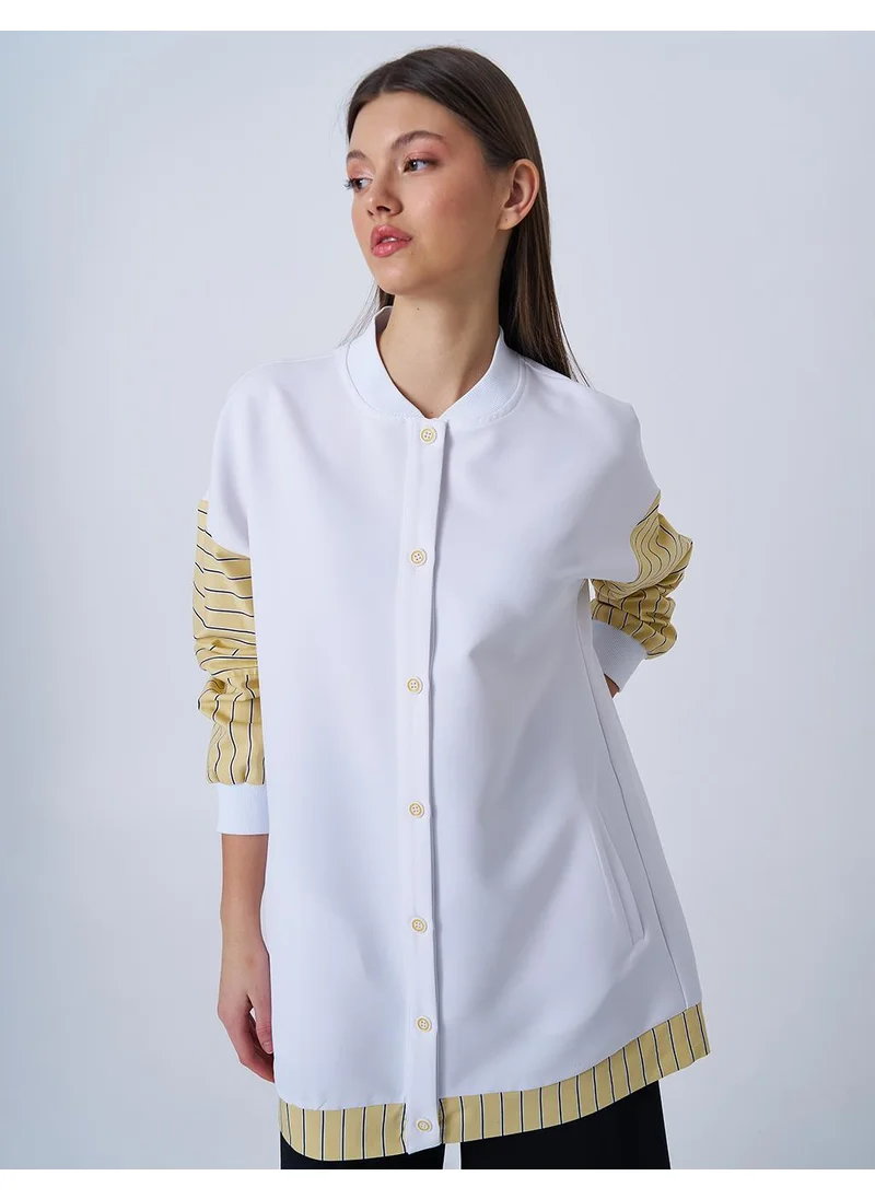 Kayra College Collar Trimmed Tunic Optic White