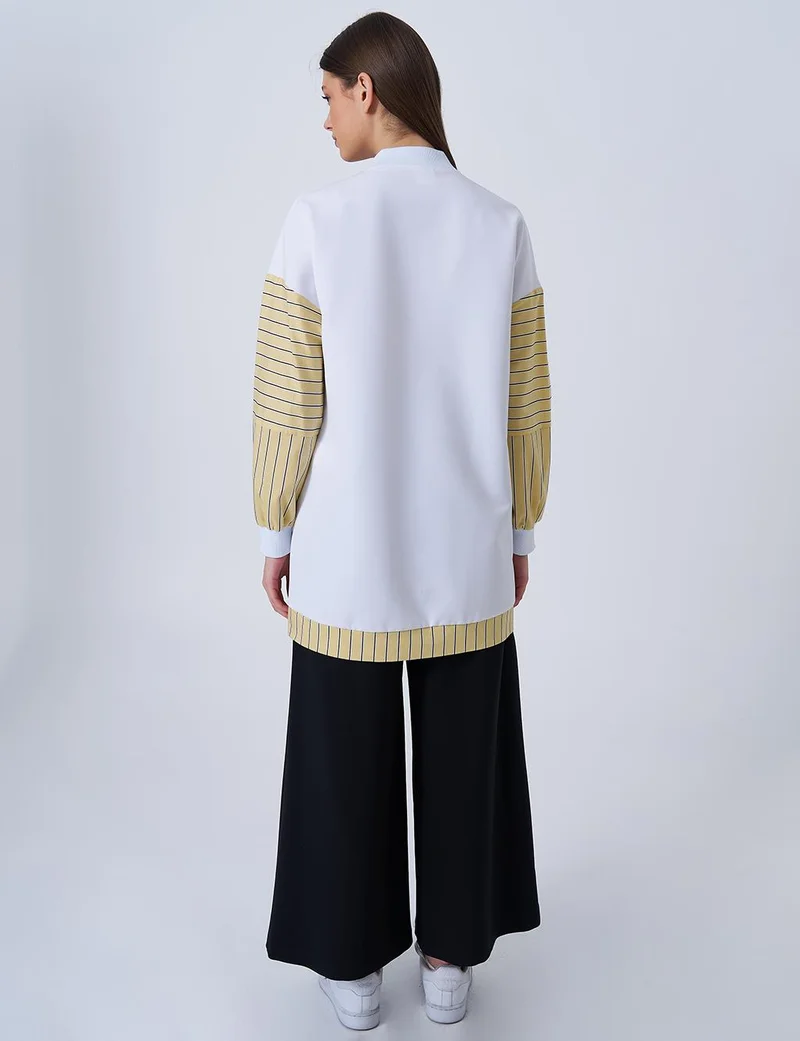 Kayra College Collar Trimmed Tunic Optic White