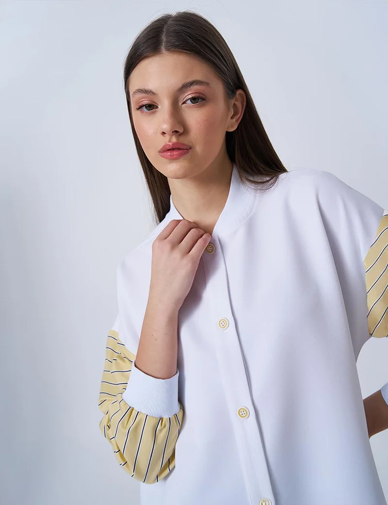 Kayra College Collar Trimmed Tunic Optic White