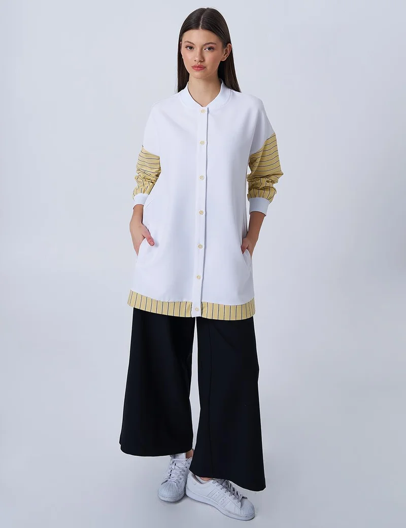 Kayra College Collar Trimmed Tunic Optic White