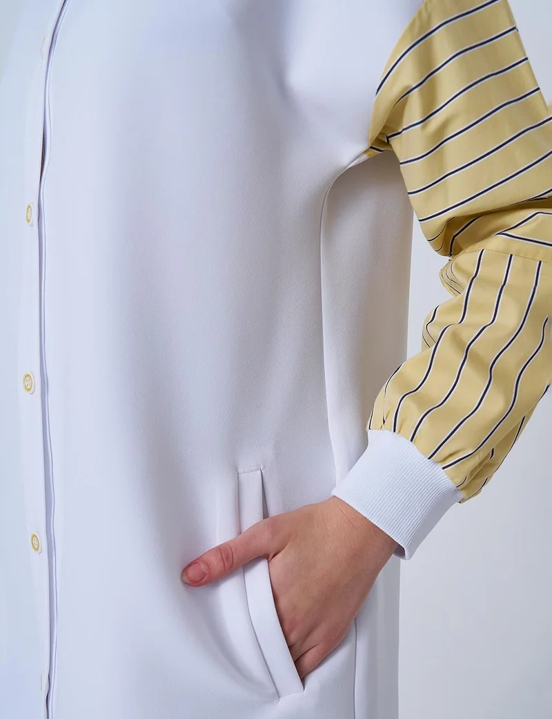 Kayra College Collar Trimmed Tunic Optic White