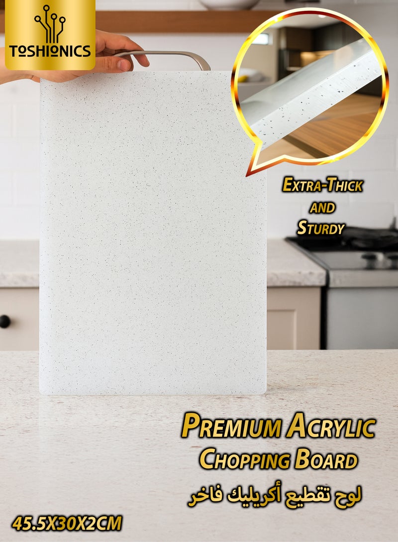 توشيونيكس لوح تقطيع أكريليك فاخر 45.5 × 30 × 2 سم، لوح تقطيع صحي مقاوم للخدوش والبقع بمقبض من الفولاذ المقاوم للصدأ، لوح تحضير متعدد الأغراض للمطبخ آمن للغسل في غسالة الأطباق، أبيض كبير T114573 - Image 1
