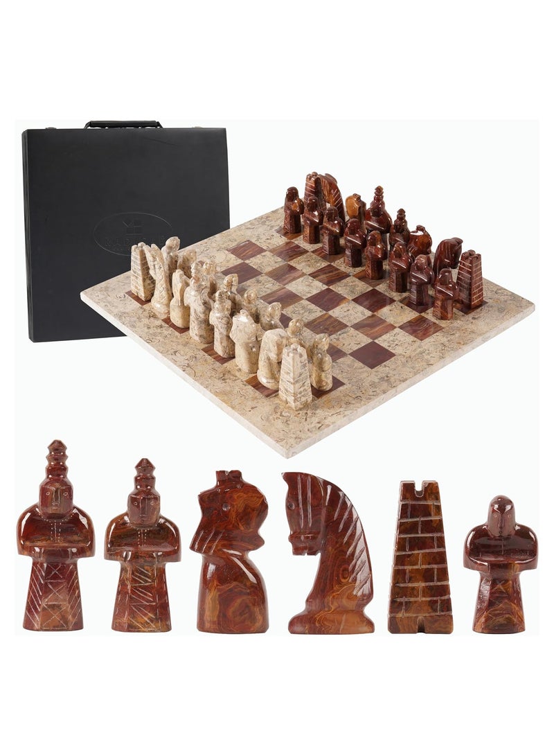 RADICALn Marble Antique Chess Set 15 Inches Light Brown and Dark Brown Handmade Chess Sets for Adults -1 Chess Board & 32 Chess Pieces - Board Chess Game 2 Player - Image 1
