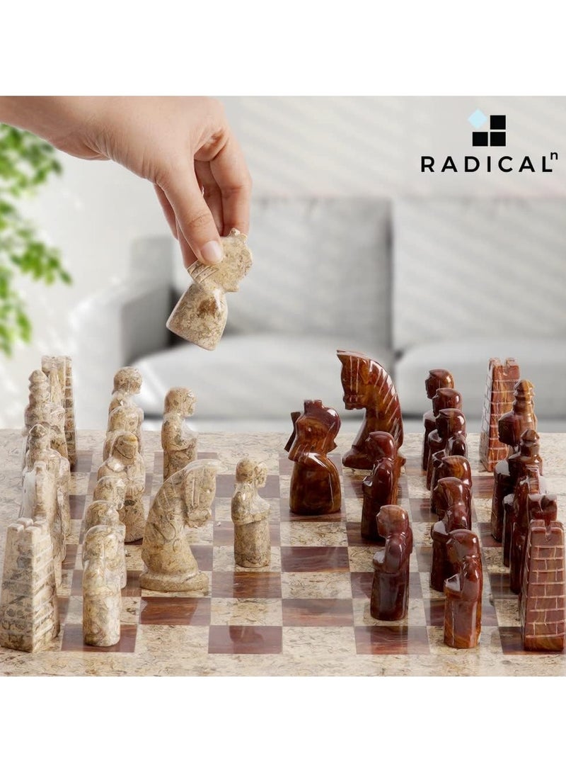RADICALn Marble Antique Chess Set 15 Inches Light Brown and Dark Brown Handmade Chess Sets for Adults -1 Chess Board & 32 Chess Pieces - Board Chess Game 2 Player - Image 3