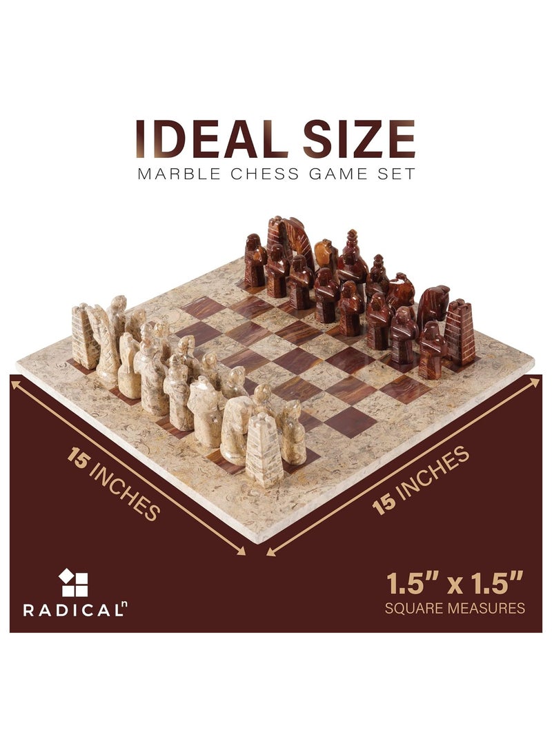 RADICALn Marble Antique Chess Set 15 Inches Light Brown and Dark Brown Handmade Chess Sets for Adults -1 Chess Board & 32 Chess Pieces - Board Chess Game 2 Player - Image 4