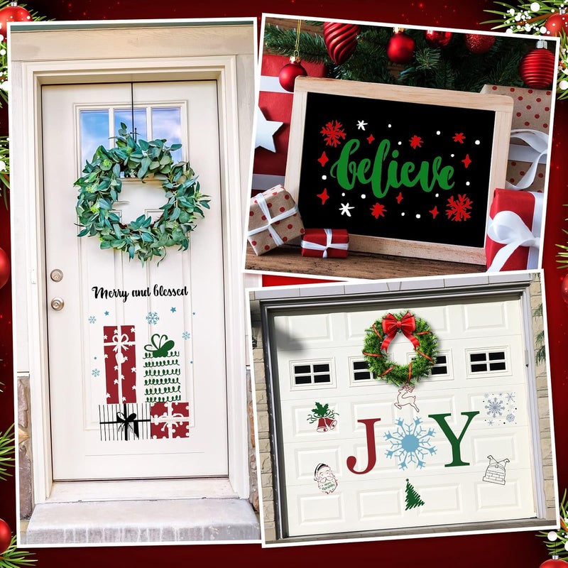 Woanger 19 Pcs Christmas Stencils Reusable Plastic Xmas Holiday Stencils Template Craft for Art Drawing Painting Spraying Window Glass Door Car Body Wood Journaling Scrapbook Farmhouse Winter Xmas DIY Decor - Image 3