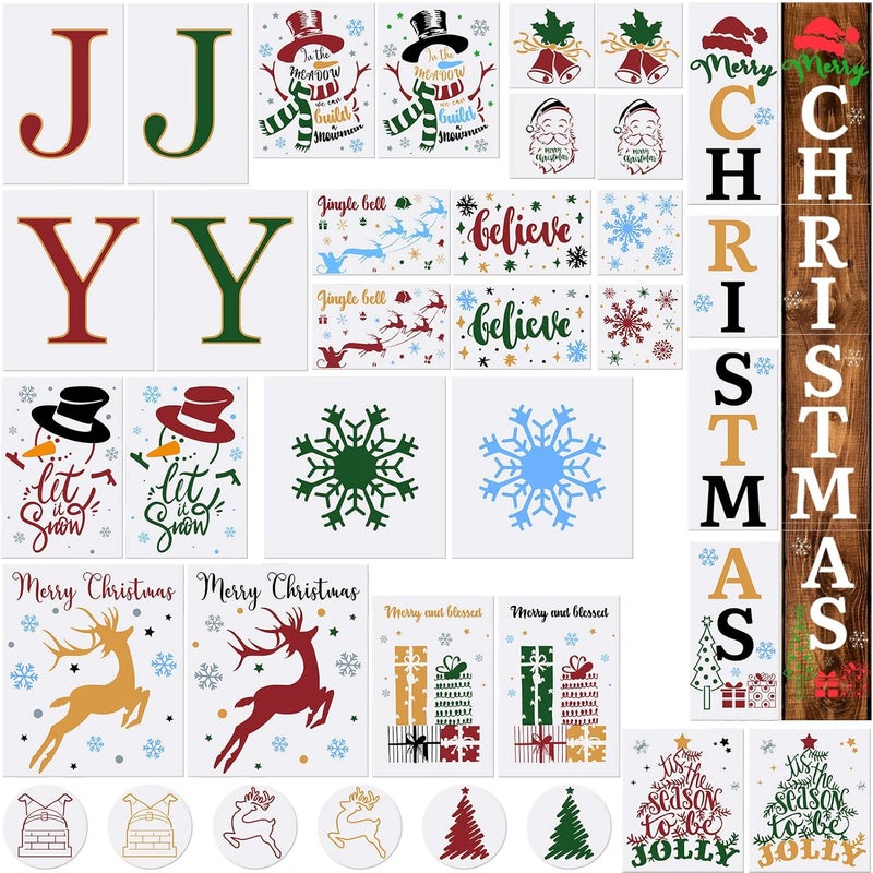 Woanger 19 Pcs Christmas Stencils Reusable Plastic Xmas Holiday Stencils Template Craft for Art Drawing Painting Spraying Window Glass Door Car Body Wood Journaling Scrapbook Farmhouse Winter Xmas DIY Decor - Image 1
