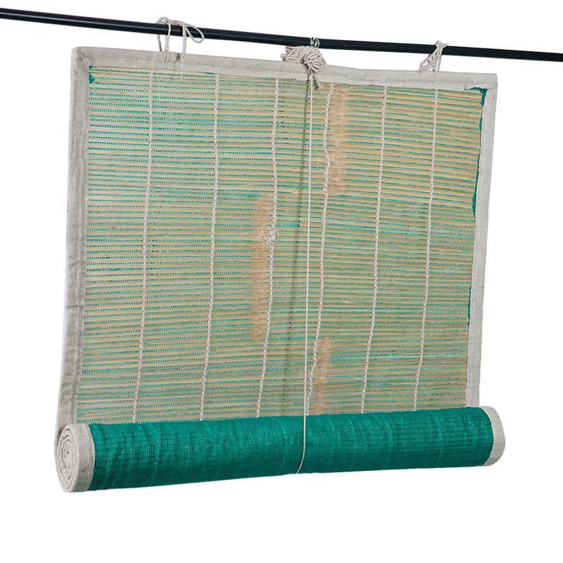 GoKoo Natural Bamboo CurtainRollup Blinds for with Rain Sun Dust Privacy Cold Protection for WindowDoorBalcony with Green Net Pack of 1 3 x 10 - Image 1