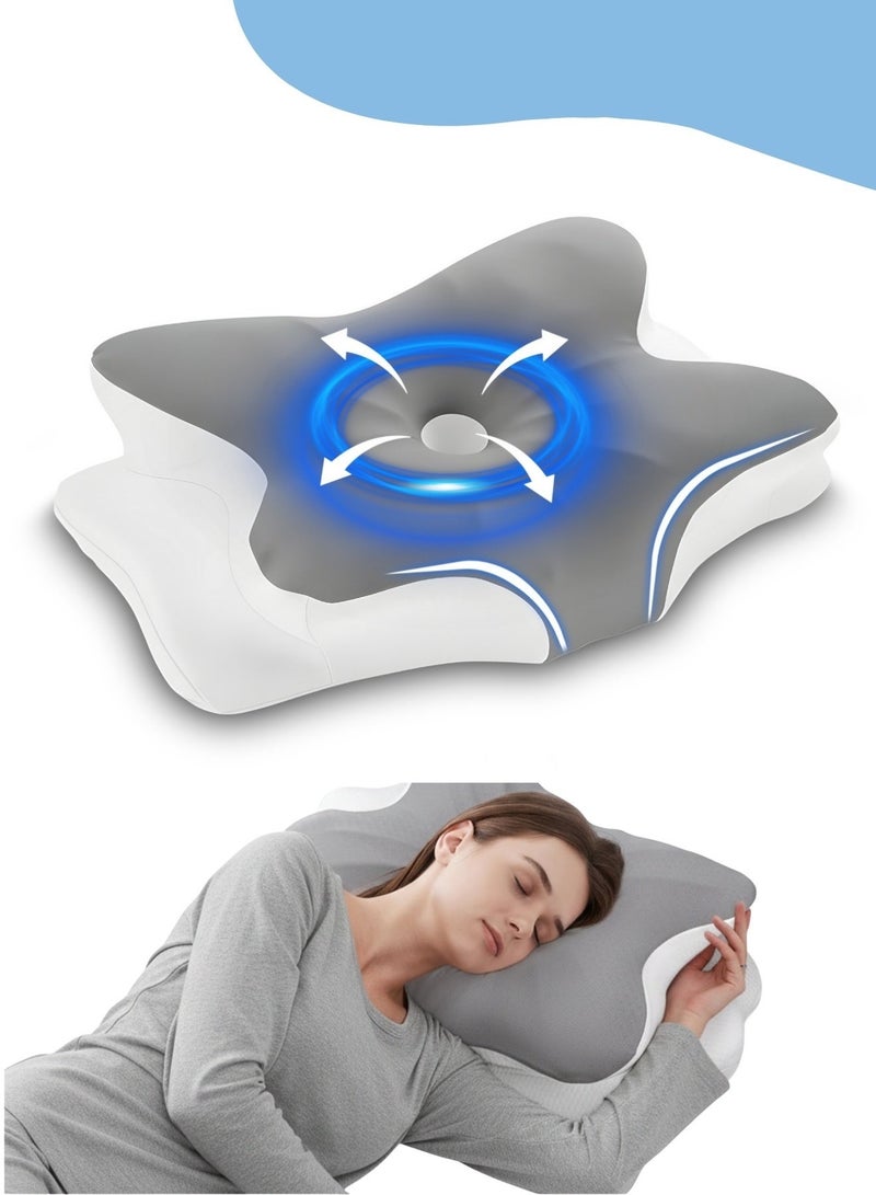 وسادة طبية للرقبة من رغوة الذاكرة (Memory Foam) – وسادة مريحة ومصممة هندسياً لدعم الرقبة مع تقنية التبريد، وتصميم انسيابي على شكل فراشة، ورغوة ذاكرة بطيئة الارتداد؛ وسادة سرير لتخفيف الضغط تناسب من ينامون على الجانب أو الظهر أو البطن. - Image 1
