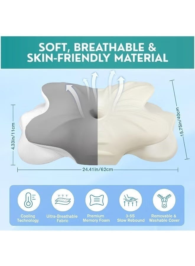 وسادة طبية للرقبة من رغوة الذاكرة (Memory Foam) – وسادة مريحة ومصممة هندسياً لدعم الرقبة مع تقنية التبريد، وتصميم انسيابي على شكل فراشة، ورغوة ذاكرة بطيئة الارتداد؛ وسادة سرير لتخفيف الضغط تناسب من ينامون على الجانب أو الظهر أو البطن. - Image 3