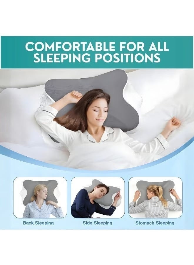 وسادة طبية للرقبة من رغوة الذاكرة (Memory Foam) – وسادة مريحة ومصممة هندسياً لدعم الرقبة مع تقنية التبريد، وتصميم انسيابي على شكل فراشة، ورغوة ذاكرة بطيئة الارتداد؛ وسادة سرير لتخفيف الضغط تناسب من ينامون على الجانب أو الظهر أو البطن. - Image 2