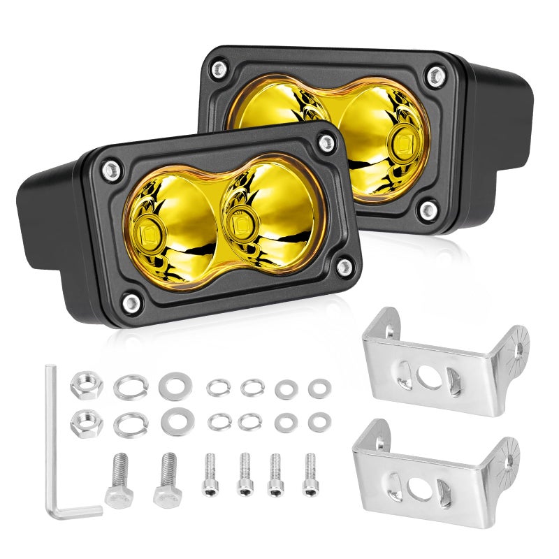 AKD Part Yellow LED Pods 3 Inch CREE LED Yellow Fog Lights 40W Spot Motorcycle Auxiliary Light Pods Small Offroad Driving Pods Lights 2PCS for Truck Dirt Bike SUV UTV ATV Snowmobile Surron