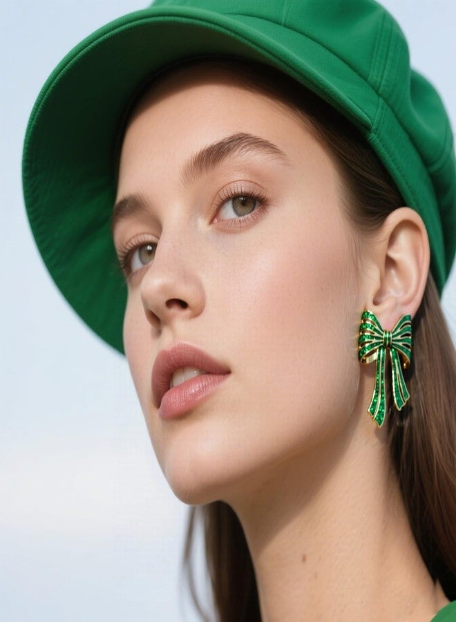 Lookray St. Patrick's Day Bow Earrings Glitter Green Bow Earrings for Women Irish Accessories Good Luck Earring Christmas Saint Patricks Day Jewelry Gifts Accessories Style2 - Image 5
