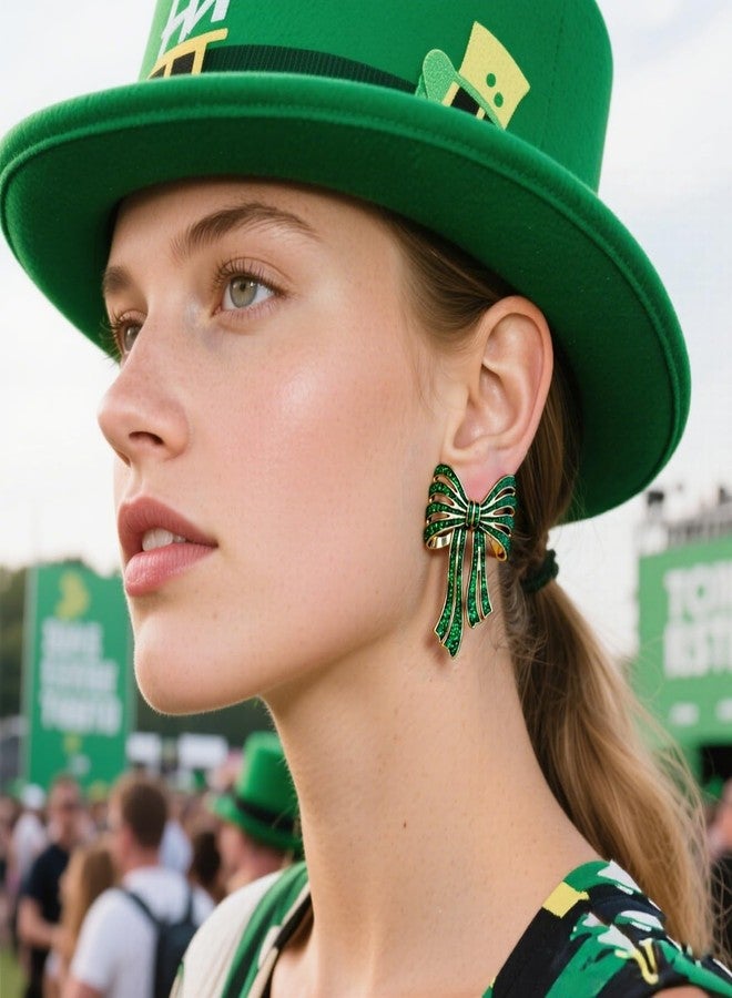 Lookray St. Patrick's Day Bow Earrings Glitter Green Bow Earrings for Women Irish Accessories Good Luck Earring Christmas Saint Patricks Day Jewelry Gifts Accessories Style2 - Image 3