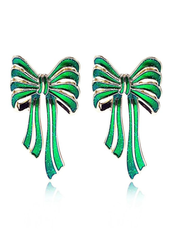 Lookray St. Patrick's Day Bow Earrings Glitter Green Bow Earrings for Women Irish Accessories Good Luck Earring Christmas Saint Patricks Day Jewelry Gifts Accessories Style2 - Image 1