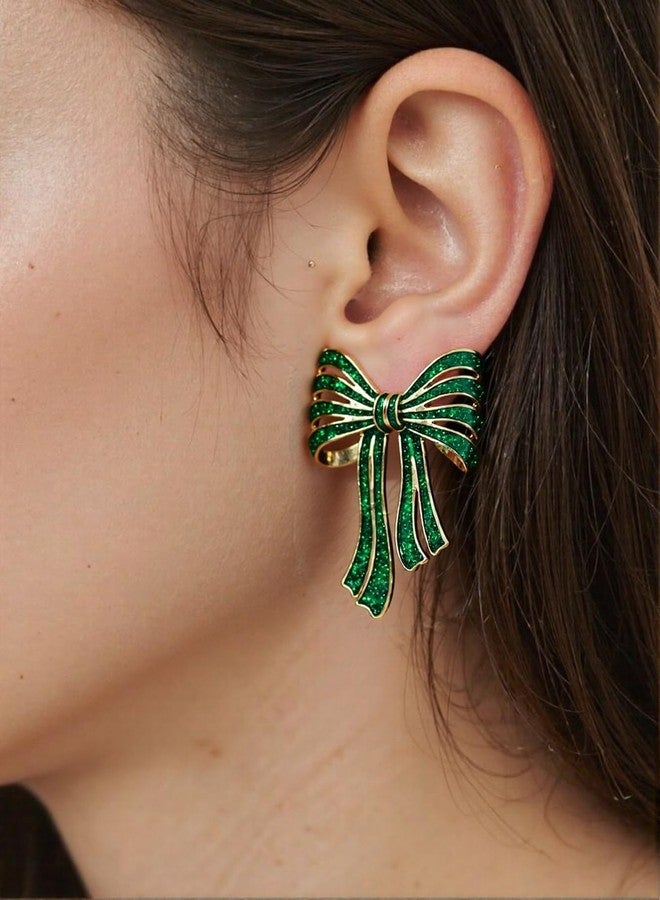 Lookray St. Patrick's Day Bow Earrings Glitter Green Bow Earrings for Women Irish Accessories Good Luck Earring Christmas Saint Patricks Day Jewelry Gifts Accessories Style2 - Image 2