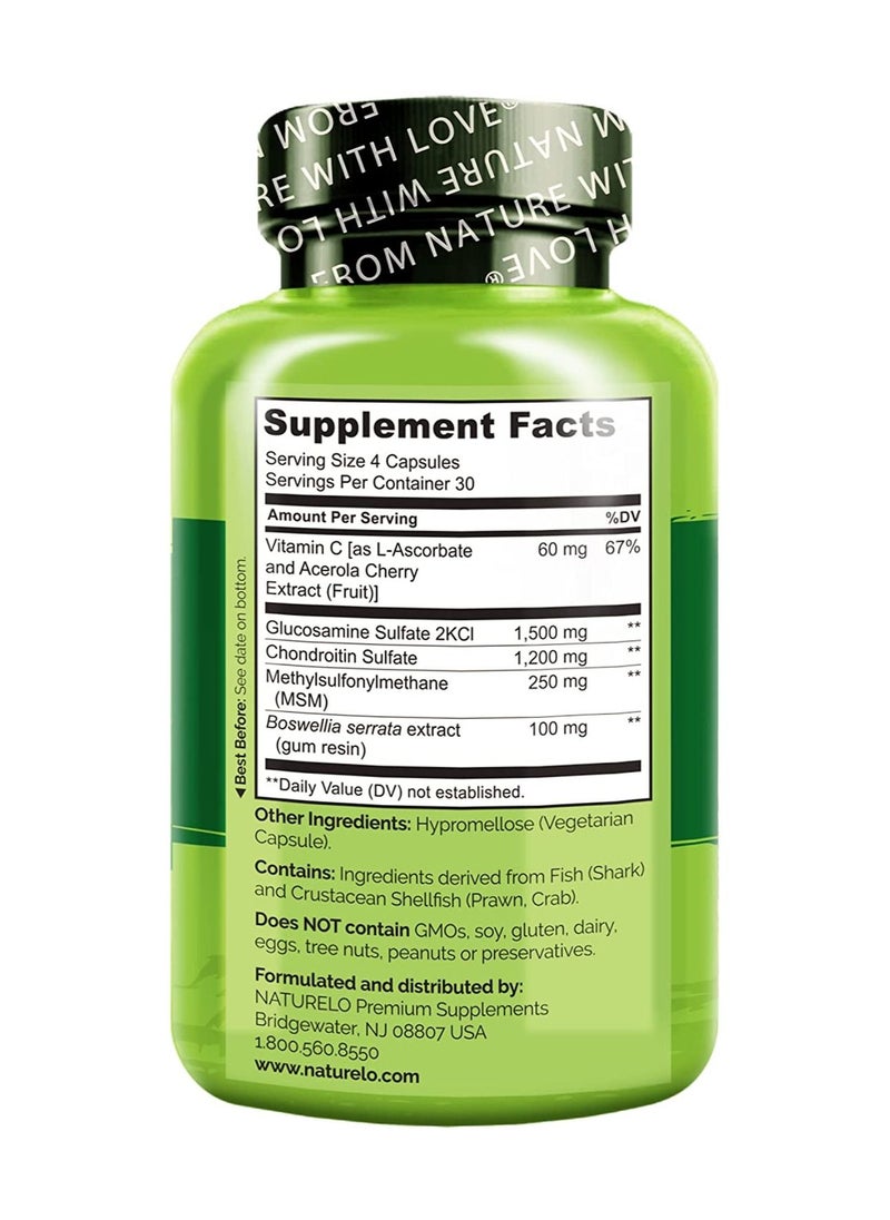 NATURELO Glucosamine Chondroitin And MSM With Boswellia And Vitamin C,Formolated to Support Jount Health,Comfort & Strength- 120 Capsules Dietary Supplement  - Image 2