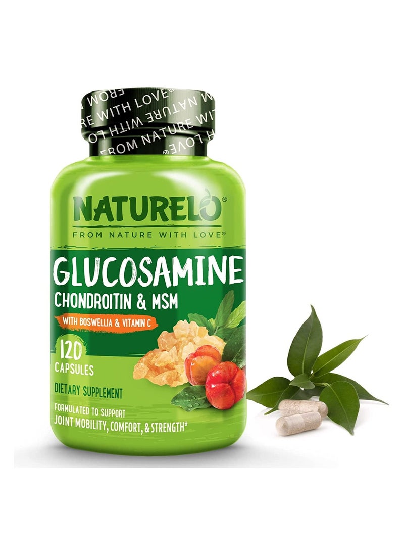 NATURELO Glucosamine Chondroitin And MSM With Boswellia And Vitamin C,Formolated to Support Jount Health,Comfort & Strength- 120 Capsules Dietary Supplement  - Image 1