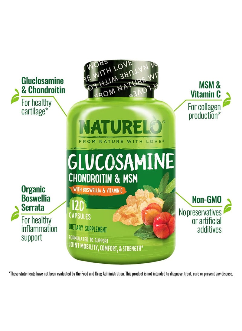 NATURELO Glucosamine Chondroitin And MSM With Boswellia And Vitamin C,Formolated to Support Jount Health,Comfort & Strength- 120 Capsules Dietary Supplement  - Image 3