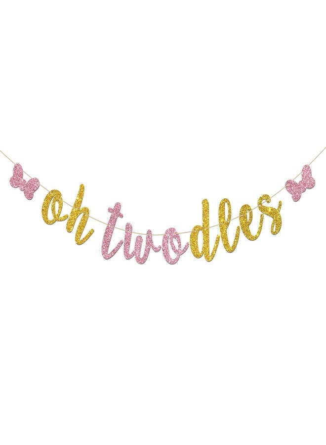 INNORU Oh Twodles Banner - Happy 2nd Birthday Party Decor for Girls - Cartoon Mouse Theme 2nd Birthday Party Decorations Supplies, Pink & Gold Glitter - Image 1