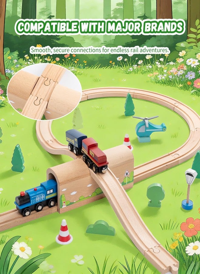 Payarma Wooden Train Track Bridge & Tunnel Set, Railway Expansion Kit with Ascending & Descending Ramp Tracks, Compatible with Major Wooden Train Systems, for Kids Creative Play and Learning - Image 4