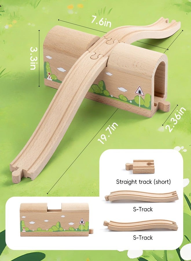 Payarma Wooden Train Track Bridge & Tunnel Set, Railway Expansion Kit with Ascending & Descending Ramp Tracks, Compatible with Major Wooden Train Systems, for Kids Creative Play and Learning - Image 2