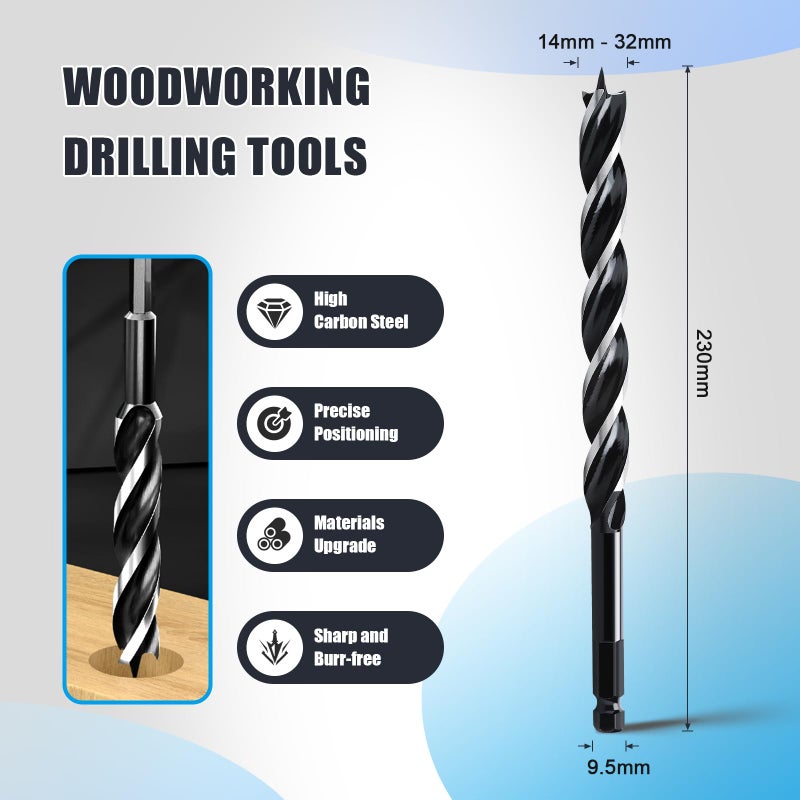 مثقاب حلزوني للخشب مقاس 7/8 بوصة × 9 بوصات، مثقاب ثلاثي الشفرات بساق سداسي للخشب اللين والصلب والبلاستيك والجدران الجافة والمواد المركبة - Image 2