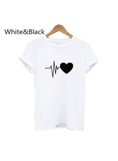 New Cartoon Print Womens Love Heart Tee white black heart