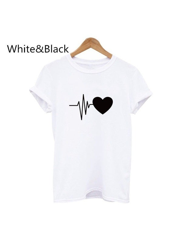 Generic - New Cartoon Print Womens Love Heart Tee white black heart - Image 1