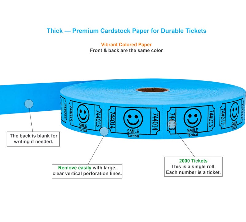 Tacticai 2000 Raffle Tickets, Smile, Blue (1 of 8 Colors), Single Roll, Ticket for Events, Entry, Class Reward, Fundraiser & Prizes - Image 1
