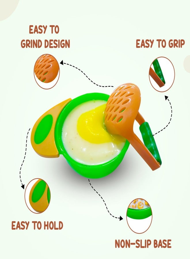 Zikku Baby Food Grinding and Feeding Bowl Set - Portable Masher & Serving Bowl for Baby Weaning (Green) - Image 4