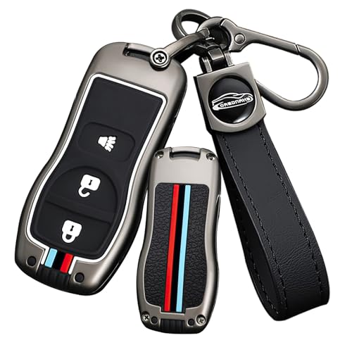 Ysbxitu 3 Buttons Metal Remote Key Fob Cover Fit for Nissan Keyless Smart Key Case with Keychain Fit for Nissan Xterra Titan Armada Frontier Quest Sentra Key Protection Cover -Long Chain Black - Image 1