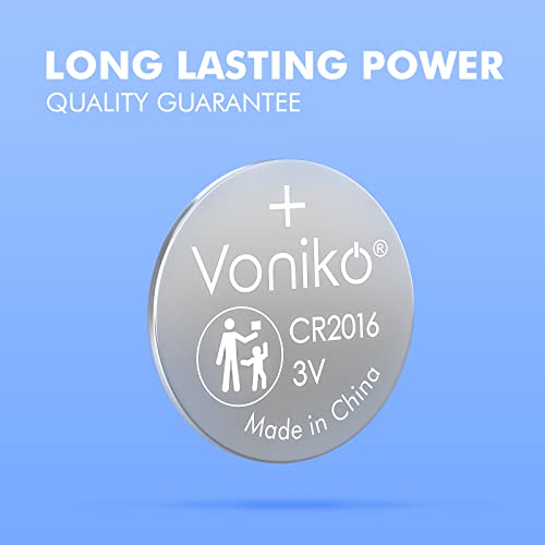 Voniko CR2016 3V Lithium Batteries 10 Pack for Child Safety, Compatible with Remotes, Key Fobs, Glucose Monitors - 7 Years Shelf Life - Image 2