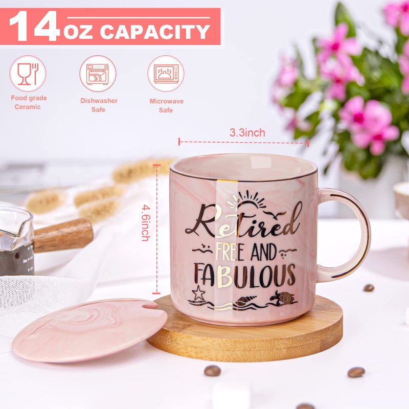 Biching Retirement Gift for Woman 2026 - Retirement Gifts for Women, Coworker Leaving, Farewell, Going Away, Goodbye Gifts, Retired Free And Fabulous -14oz Pink Marble Coffee Mug, Gift Box - Image 3
