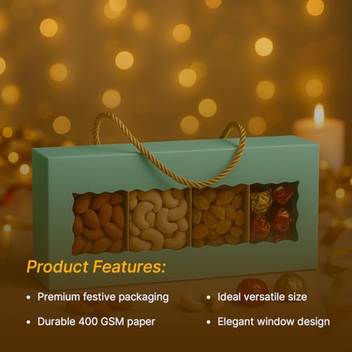 mudrit Hamper Gift Boxes with Twine Handle, Premium Packaging for Diwali, Party Favors, Weddings, Birthday, Festive Gifting, Size - 13.5 x 6 x 3.25 inches (Sea Green, Pack of 10) - Image 3