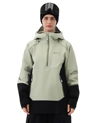 HIGH EXPERIENCE Ski Jacket Women with Recco 3L Snowboard Anorak Pullover Baggy Coat Hooded Insulated Hoodie Waterproof Warm US Alpha Medium Regular Regular Matcha Green Black - Image 1