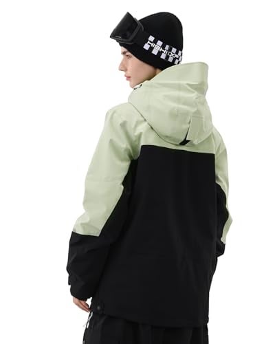 HIGH EXPERIENCE Ski Jacket Women with Recco 3L Snowboard Anorak Pullover Baggy Coat Hooded Insulated Hoodie Waterproof Warm US Alpha Medium Regular Regular Matcha Green Black - Image 3