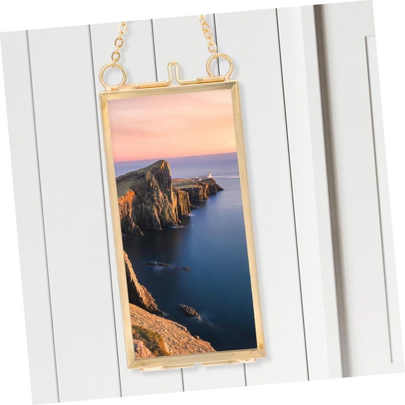 Zerodeko 2pcs Hanging Pressed Flower Frames 5x10cm Vertical Brass Glass Wall Display Photo Picture Frames for Home Décor and Artwork - Image 4