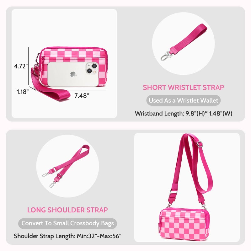 FODOKO Wristlet wallets for women Nylon Quilted Wallet Dopamine with 4 Zippers,Travel Credit Card,Holder Cell Phone Organizer,coin purse (rose red) - Image 5