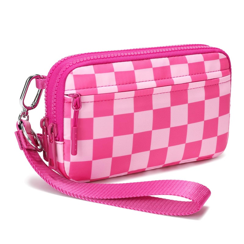 FODOKO Wristlet wallets for women Nylon Quilted Wallet Dopamine with 4 Zippers,Travel Credit Card,Holder Cell Phone Organizer,coin purse (rose red) - Image 1