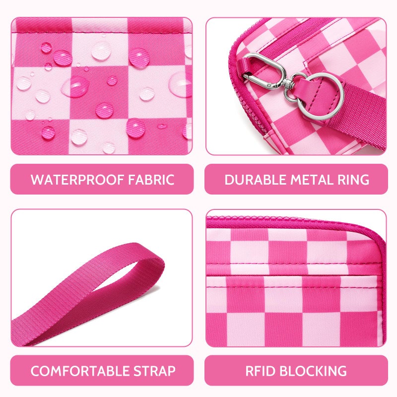 FODOKO Wristlet wallets for women Nylon Quilted Wallet Dopamine with 4 Zippers,Travel Credit Card,Holder Cell Phone Organizer,coin purse (rose red) - Image 3