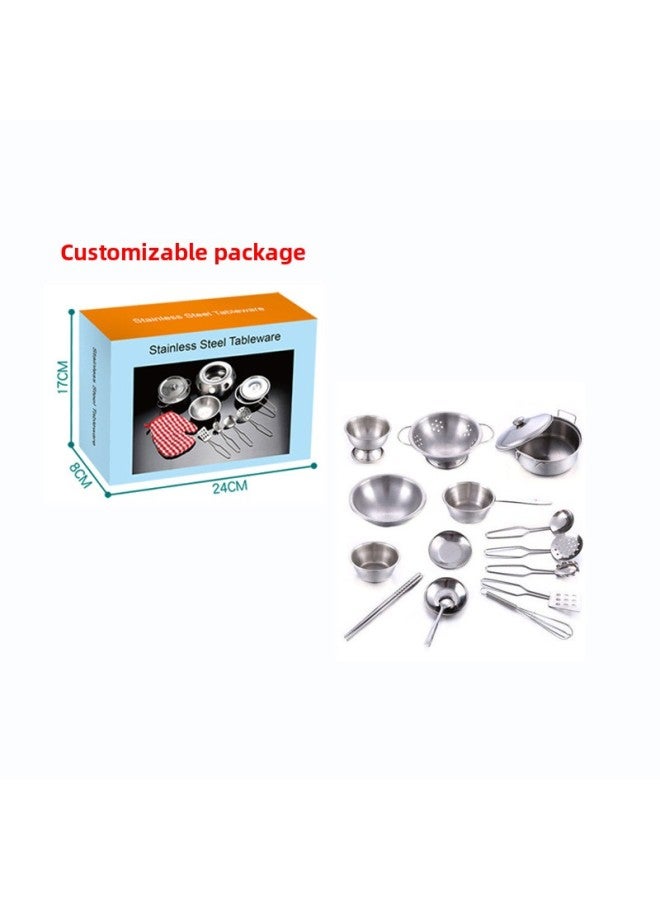 Children's Play Toys Boys And Girls Cooking Stainless Steel Play Kitchen Toys Baby Kitchenware Set-Color:Stainless Steel 16 Piece Set - Image 1