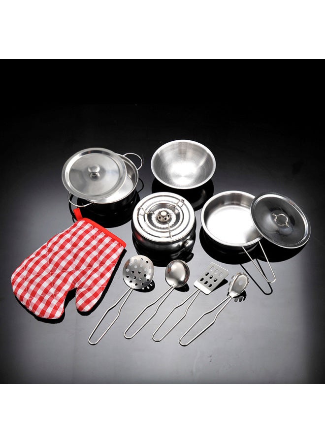 Children's Play Toys Boys And Girls Cooking Stainless Steel Play Kitchen Toys Baby Kitchenware Set-Color:Stainless Steel 16 Piece Set - Image 3