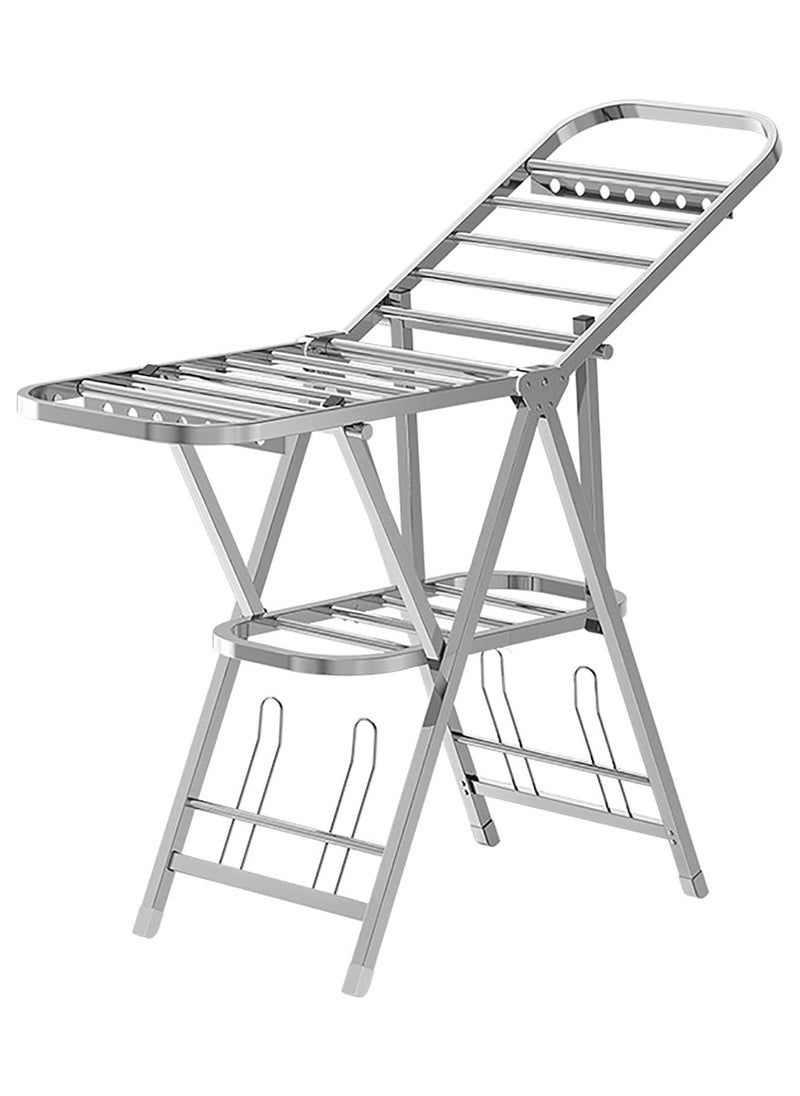 3-Level Clothes Drying Rack Foldable, Movable Drying Rack Large Laundry Drying Rack, With Height-Adjustable Wings, Drying Rack Clothing for Indoor Outdoor Drying Rack with Shoe Holder and 4 Castors