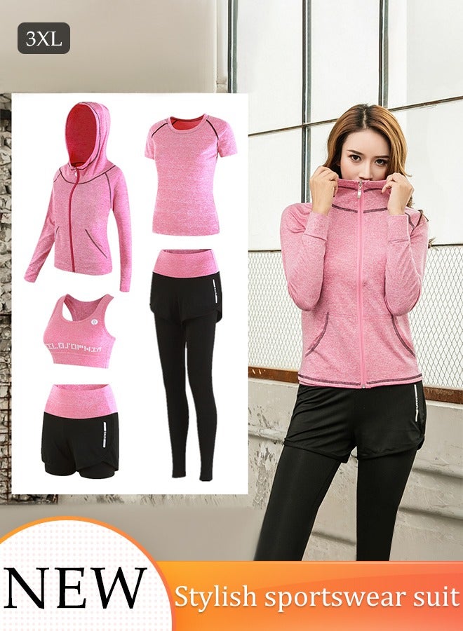 Women's 5pcs Yoga Suit Sweatsuit Activewear Sets Sport Yoga Fitness Clothing Ladies Workout Outfit Sportsuits for Running Jogging Gym 3XL