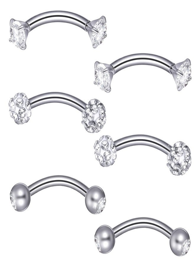 HaiFafafaing 6 Pcs Bridge Piercing Jewelry - Stainless Steel Curved Barbell Piercing Jewelry, 16 Gauge 10mm Eyebrow Rings, Nose Bridge, Surface Tragus Earrings - Image 1